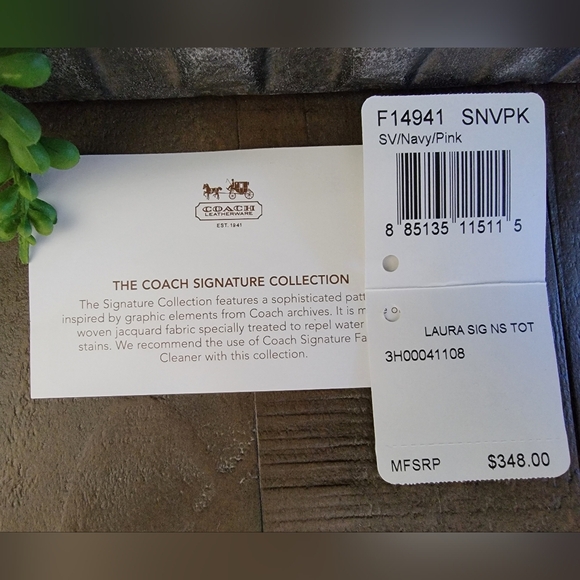 Coach Navy And Fuchia Laura Signature Monogram Jacquard Tote - Picture 16 of 16